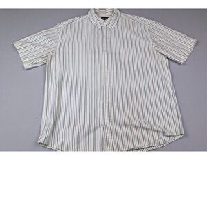 Eddie Bauer Mens Seersucker Shirt Large Green Tan Striped Short Sleeve Cotton L